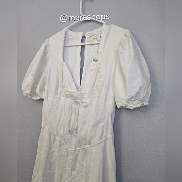 Maeve Puff-Sleeve Corset Linen Midi Dress - Picture 4 of 7